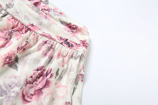 Flower print lace hem mini skirt