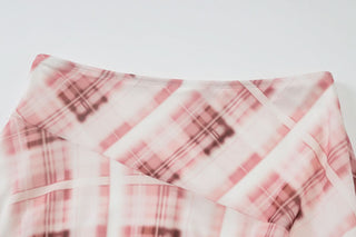 Plaid irregular ruffle midi skirt