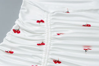 Drawstring slit ruched print cami maxi dress