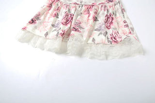 Flower print lace hem mini skirt