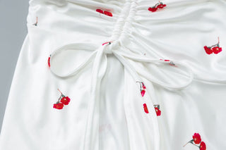 Drawstring slit ruched print cami maxi dress