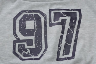 One shoulder "97" print top