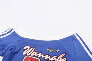 One shoulder letter print short sleeve top