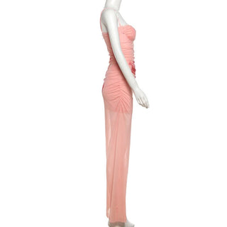 Lace hem mesh print cami maxi dress