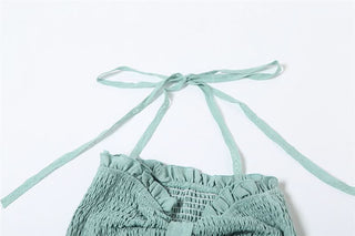 Halter smocked lace patchwork ruffle top