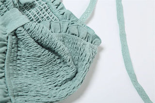 Halter smocked lace patchwork ruffle top