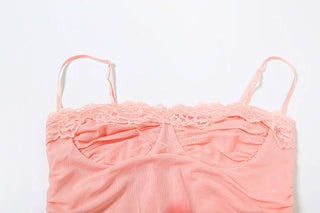 Lace hem mesh print cami maxi dress