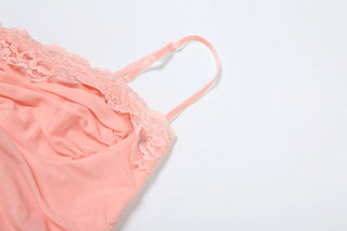 Lace hem mesh print cami maxi dress