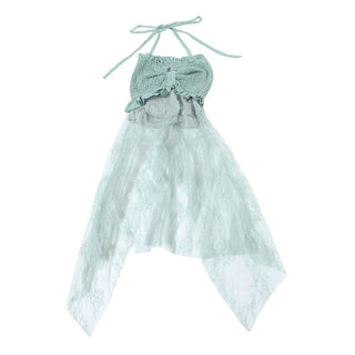 Halter smocked lace patchwork ruffle top