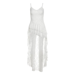 V neck lace bowknot ruffle irregular cami top