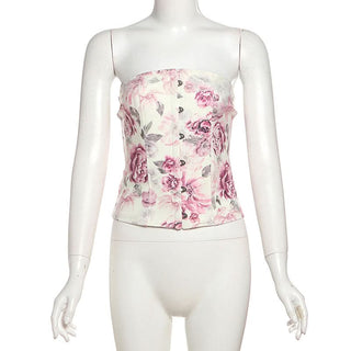 Flower print button tube top