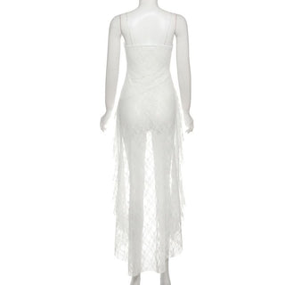 V neck lace bowknot ruffle irregular cami top