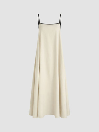 Linen-blend Linen-blend Square Neck Knotted Beaded Cami Maxi Dress For Daily Casual
