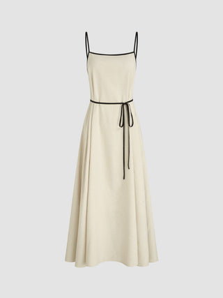 Linen-blend Linen-blend Square Neck Knotted Beaded Cami Maxi Dress For Daily Casual