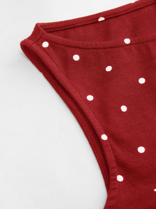 Cotton-blend Boat Neck Knotted Polka Dot Ruched Tank Top