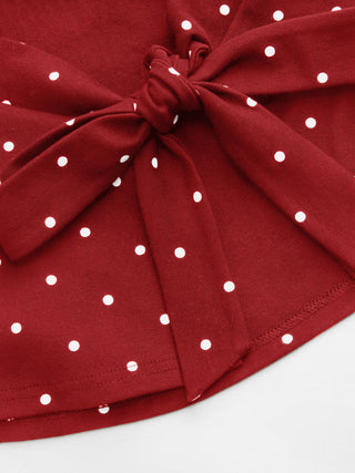 Cotton-blend Boat Neck Knotted Polka Dot Ruched Tank Top