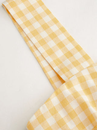 Cotton-blend Square Neck Gingham Bowknot Romper