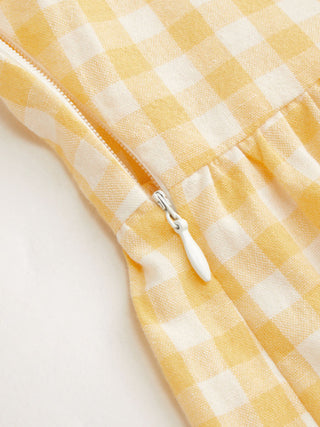 Cotton-blend Square Neck Gingham Bowknot Romper