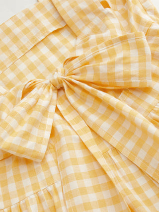 Cotton-blend Square Neck Gingham Bowknot Romper