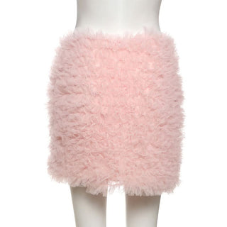 Fluffy ruffle zip-up mini skirt