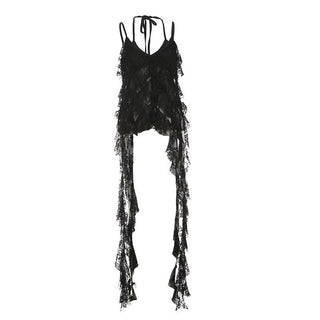 V neck lace ruffle 2 piece cami top