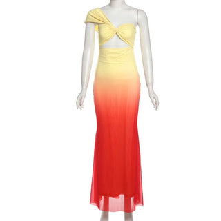 One shoulder hollow out gradient cut out maxi dress