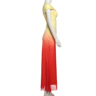 One shoulder hollow out gradient cut out maxi dress