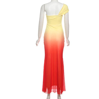 One shoulder hollow out gradient cut out maxi dress