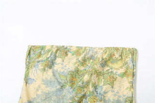 Flower print slit ruffle tube maxi dress