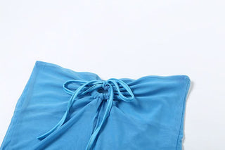 Self tie mesh ruched maxi skirt set