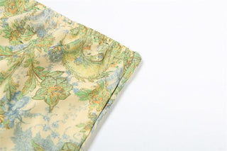 Flower print slit ruffle tube maxi dress