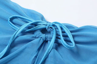 Self tie mesh ruched maxi skirt set