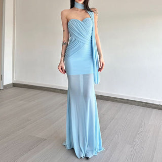 Sweetheart neck ruched maxi dress