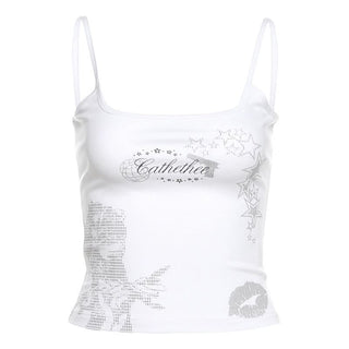 U neck letter print cami top