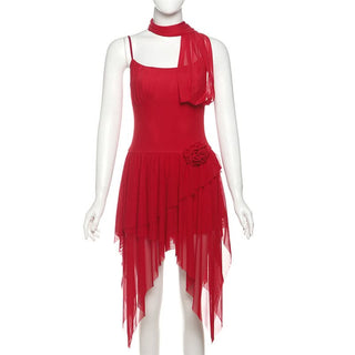 U neck flower applique irregular cami mini dress