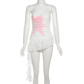 Flower print ruffle ruched tube top