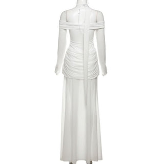 Long sleeve off shoulder mesh hollow out cut out maxi dress