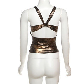 V neck leopard print hollow out cut out top