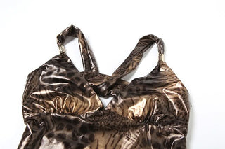 V neck leopard print hollow out cut out top