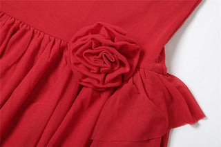 U neck flower applique irregular cami mini dress