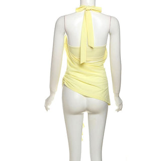 Halter flower applique ruched ruffle top