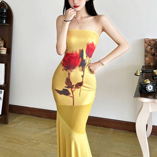 Flower print tube maxi dress