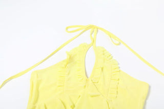 Halter ruffle mesh backless top