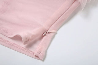 Halter zip-up mesh ruffle backless top