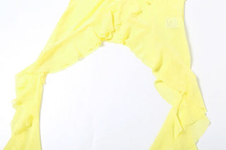 Halter ruffle mesh backless top