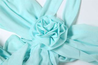 Halter ruffle flower applique self tie maxi dress