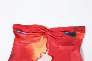 Contrast ruffle slit ruched maxi skirt set