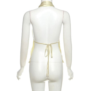 Halter shell applique backless top