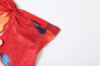 Contrast ruffle slit ruched maxi skirt set