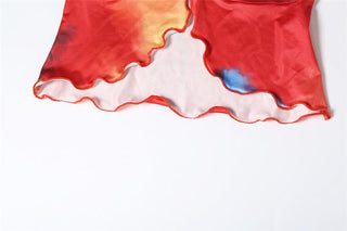 Contrast ruffle slit ruched maxi skirt set